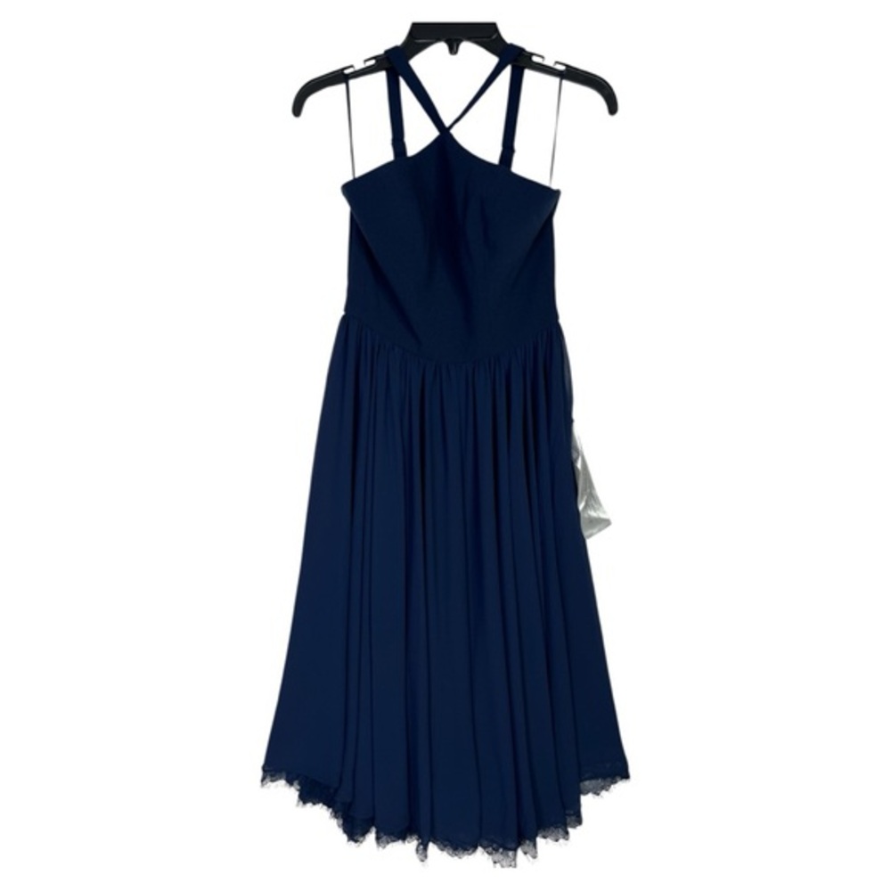 DRESS THE POPULATION NWT NAVY HALTER FIT AND FLARE DRESS SZ XS